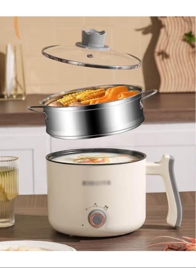 Compact 1.8L Electric Multi-Cooker - Stainless Steel Pot with Steamer Basket, 5 Cooking Functions & Safety Features for Dorm & Small Kitchen Use (Beige) - Image 5