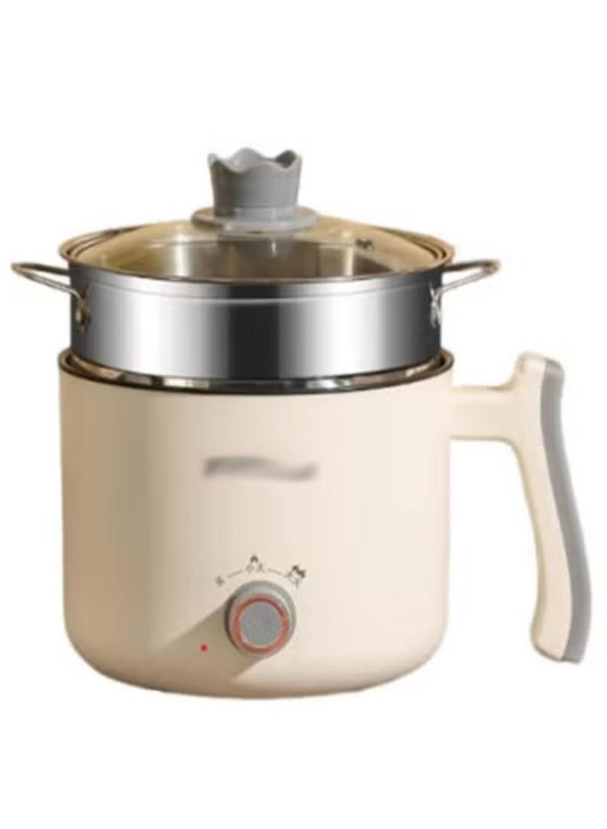 Compact 1.8L Electric Multi-Cooker - Stainless Steel Pot with Steamer Basket, 5 Cooking Functions & Safety Features for Dorm & Small Kitchen Use (Beige) - Image 1