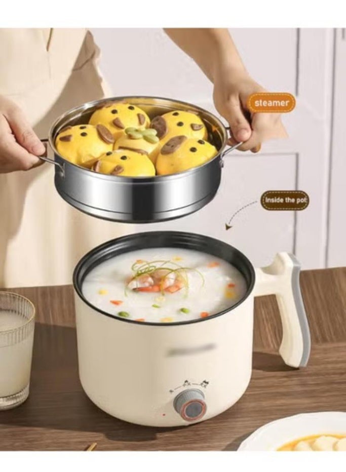 Compact 1.8L Electric Multi-Cooker - Stainless Steel Pot with Steamer Basket, 5 Cooking Functions & Safety Features for Dorm & Small Kitchen Use (Beige) - Image 2