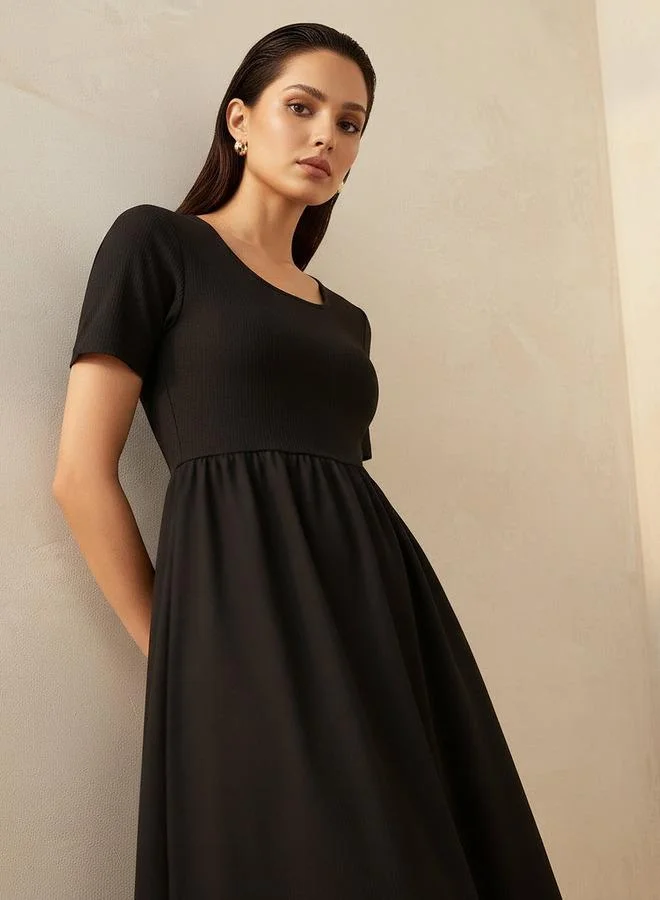 Splash FAV A line Midi Dress with Ribbed Texture