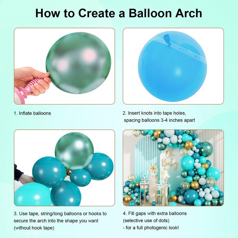 MEBAY Teal Balloons Garland Arch Kit, 147PCS Teal Blue Turquoise Green Metallic Gold Balloons with Confetti for Wedding Baby Shower Birthday Party Decorations - Image 3