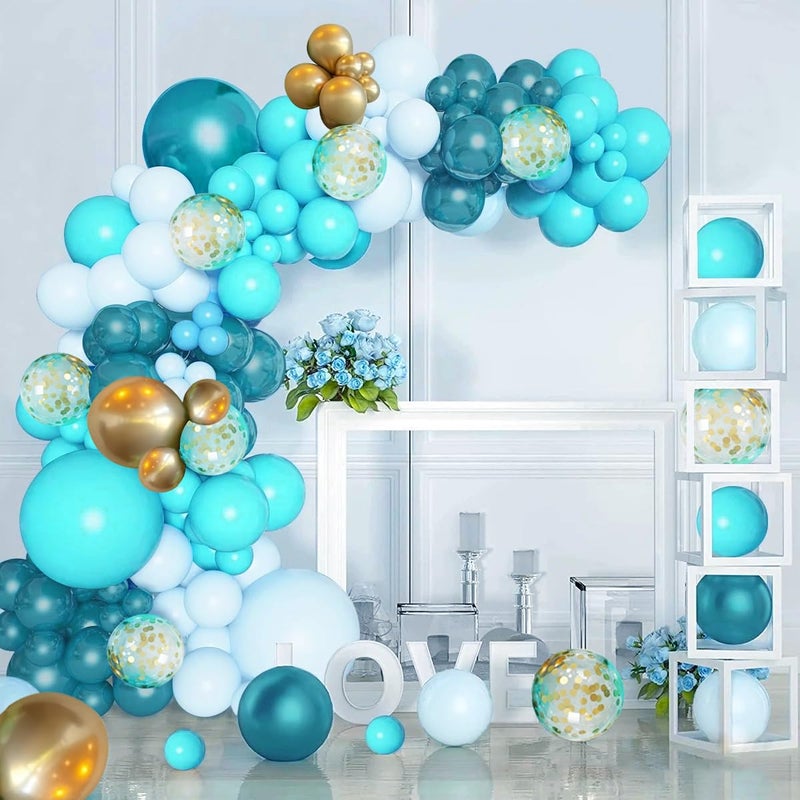 MEBAY Teal Balloons Garland Arch Kit, 147PCS Teal Blue Turquoise Green Metallic Gold Balloons with Confetti for Wedding Baby Shower Birthday Party Decorations - Image 4