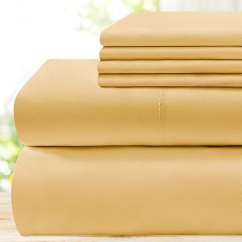 مجموعة ملاءات سرير BYSURE 6 قطع كينج ذهبية فاخرة من الفندق ناعمة للغاية 1800 خيط 100 ميكروفايبر مع جيوب عميقة مقاومة للتجاعيد والتلاشي