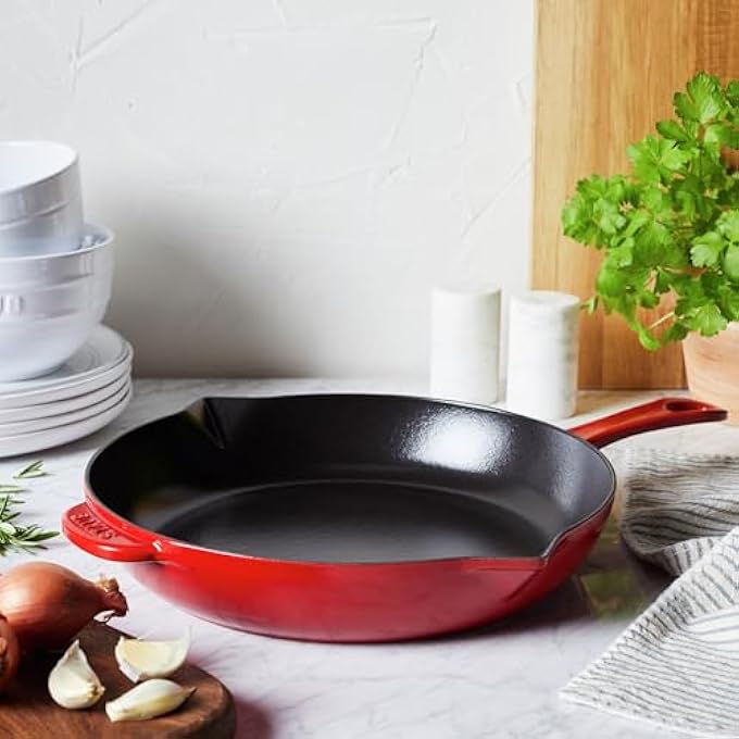 STAUB Frying Pan 26Cm Cherry Cast Iron Black Matt Enamel Interior Healthy Low Fat Cooking Suitable For All Hob Types Incl Induction Oversafe 260 C Grillsafe Made In France - Image 4