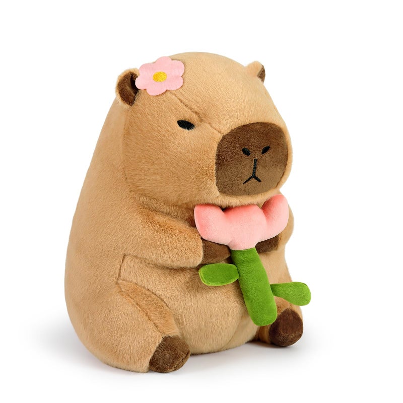 Ditucu Cute Capybara Plush Pillow Holding Flower Valentines Day Gifts Capibara Stuffed Animal Plushies Toys for Gifts for Kids Girlfriend Brown 11 inch - Image 3