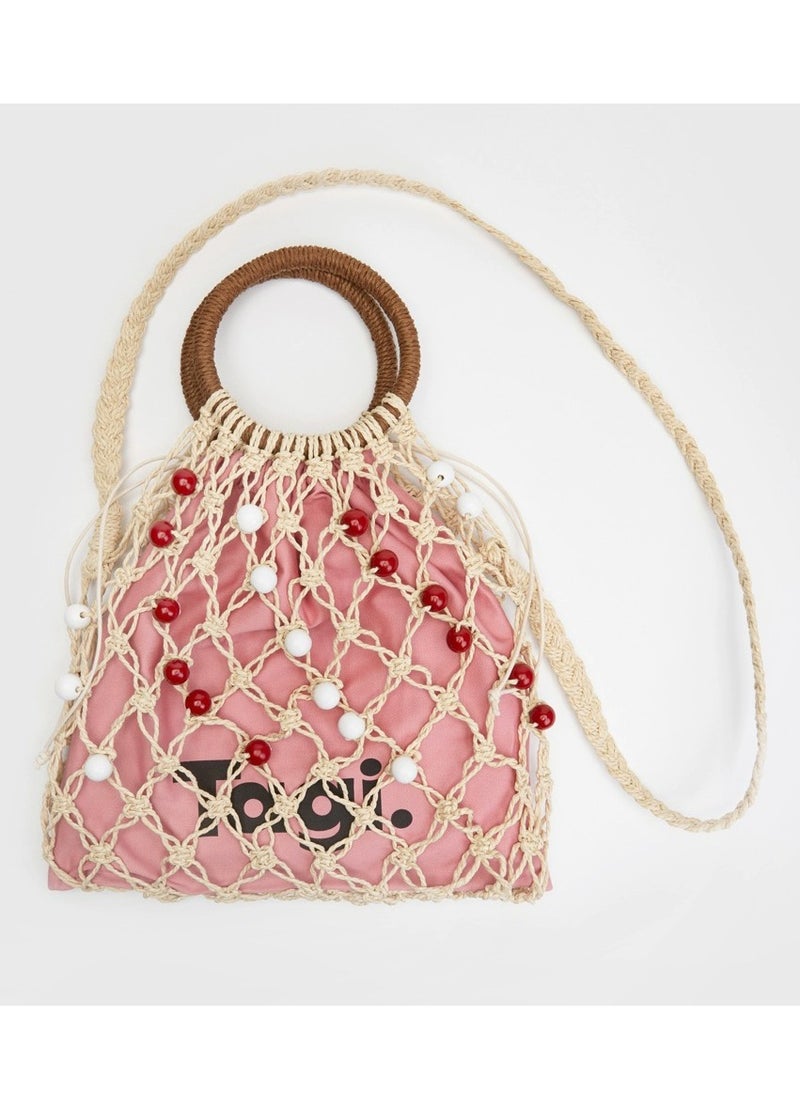 TG - Tagi Weaving Handmade Beaded Drawstring Drawstring Drawstring Canvas Bag Tote Shoulder Woven Bag - Image 1