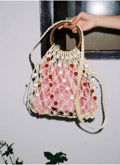 TG Tagi Weaving Handmade Beaded Drawstring Drawstring Drawstring Canvas Bag Tote Shoulder Woven Bag  - Image 2