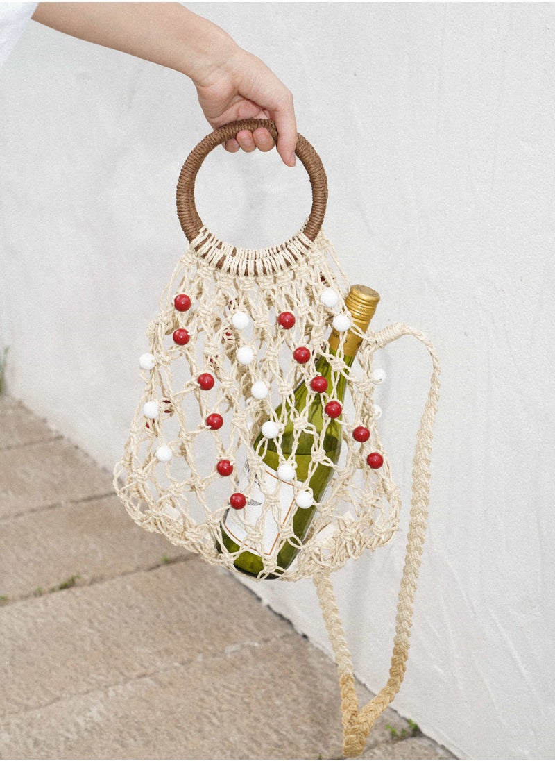 TG - Tagi Weaving Handmade Beaded Drawstring Drawstring Drawstring Canvas Bag Tote Shoulder Woven Bag - Image 1