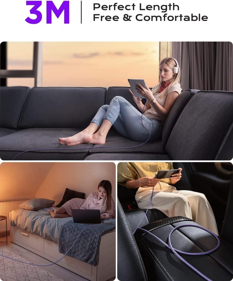 AINOPE 240W Long USB C Cable Multi 4 in 1 Charging Cable Fast Charging C Type Charger Fast Charge USB to USB C,Right Angle Fit iPhone 16 15 Pro Max iPad Samsung 10FT Purple - Image 2