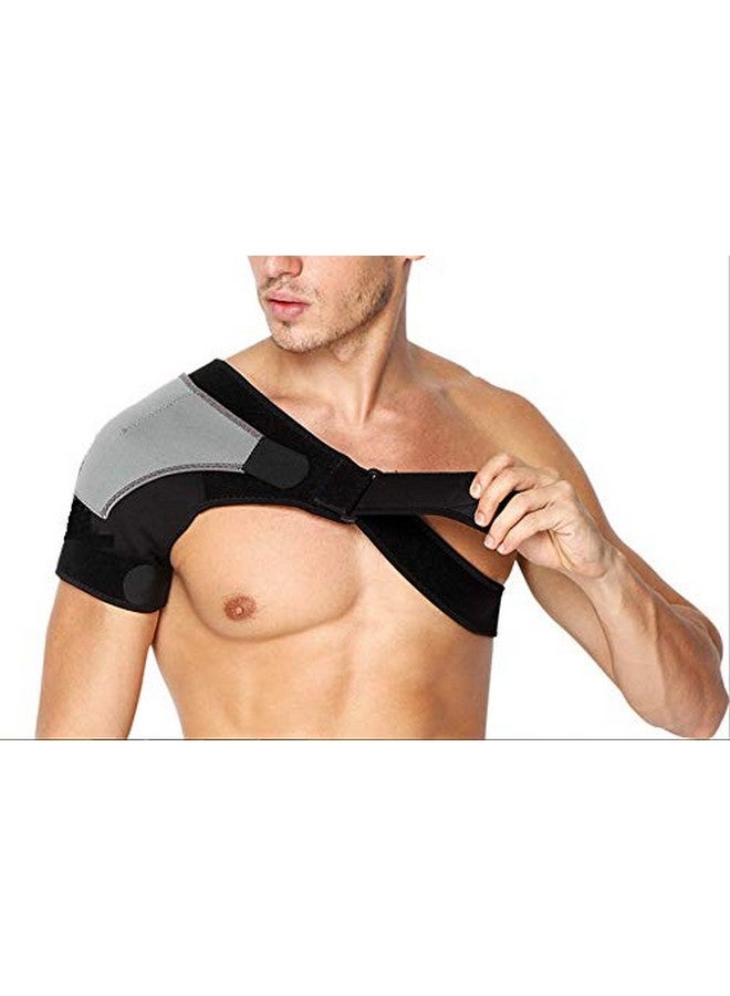 TIMA Shoulder Support Double Lock Neoprene Adjustable Stretch Strap Brace Support Medical Posture Compression Shoulder Pad, Black & Grey, Universal, 1 Unit - Image 2