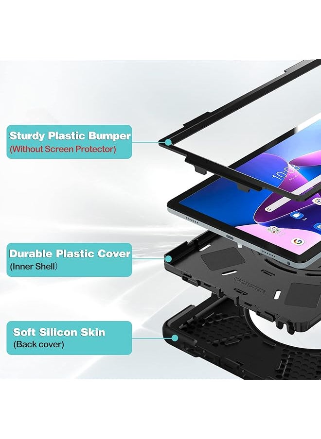 Procases - Compatible For Lenovo Tab M10 Plus 10.6 Inch 3Rd Gen 2022 Released Heavy Duty Shockproof Rugged Case 360 Degree Rotatable Kickstand Protective Cover Case –Black… - Image 1