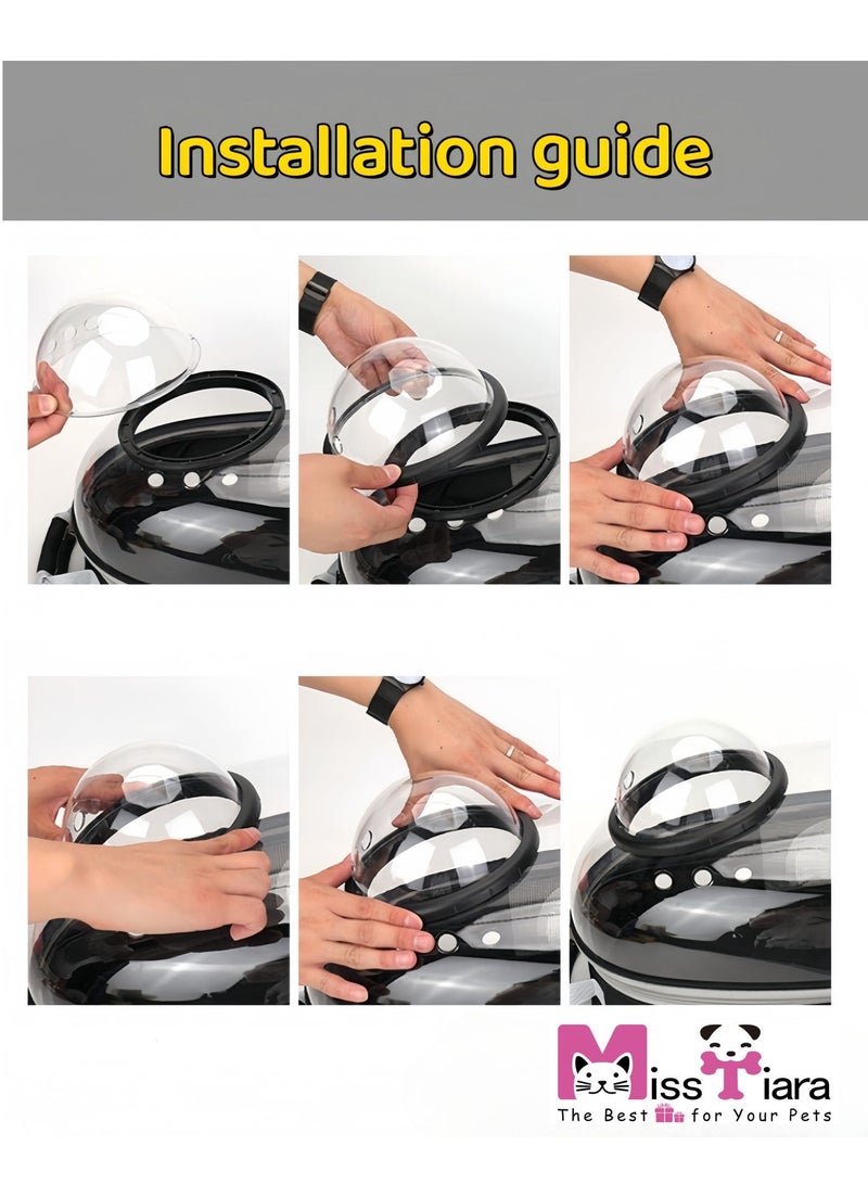 MissTiara Pet Space Capsule Backpack, Small Medium Cat Puppy Dog Carrier, Transparent Breathable Heat Proof, Pet Carrier for Travel Hiking Walking Camping (Black) - Image 4