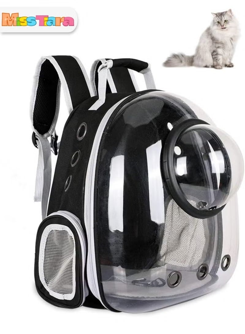MissTiara Pet Space Capsule Backpack, Small Medium Cat Puppy Dog Carrier, Transparent Breathable Heat Proof, Pet Carrier for Travel Hiking Walking Camping (Black) - Image 1