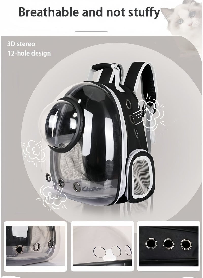 MissTiara Pet Space Capsule Backpack, Small Medium Cat Puppy Dog Carrier, Transparent Breathable Heat Proof, Pet Carrier for Travel Hiking Walking Camping (Black) - Image 3