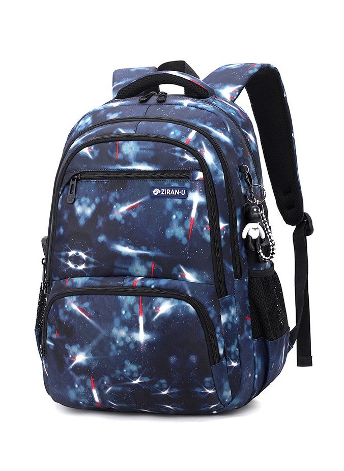 Loquat Polyester Printed Zipper Kids Backpack Deep Blue 