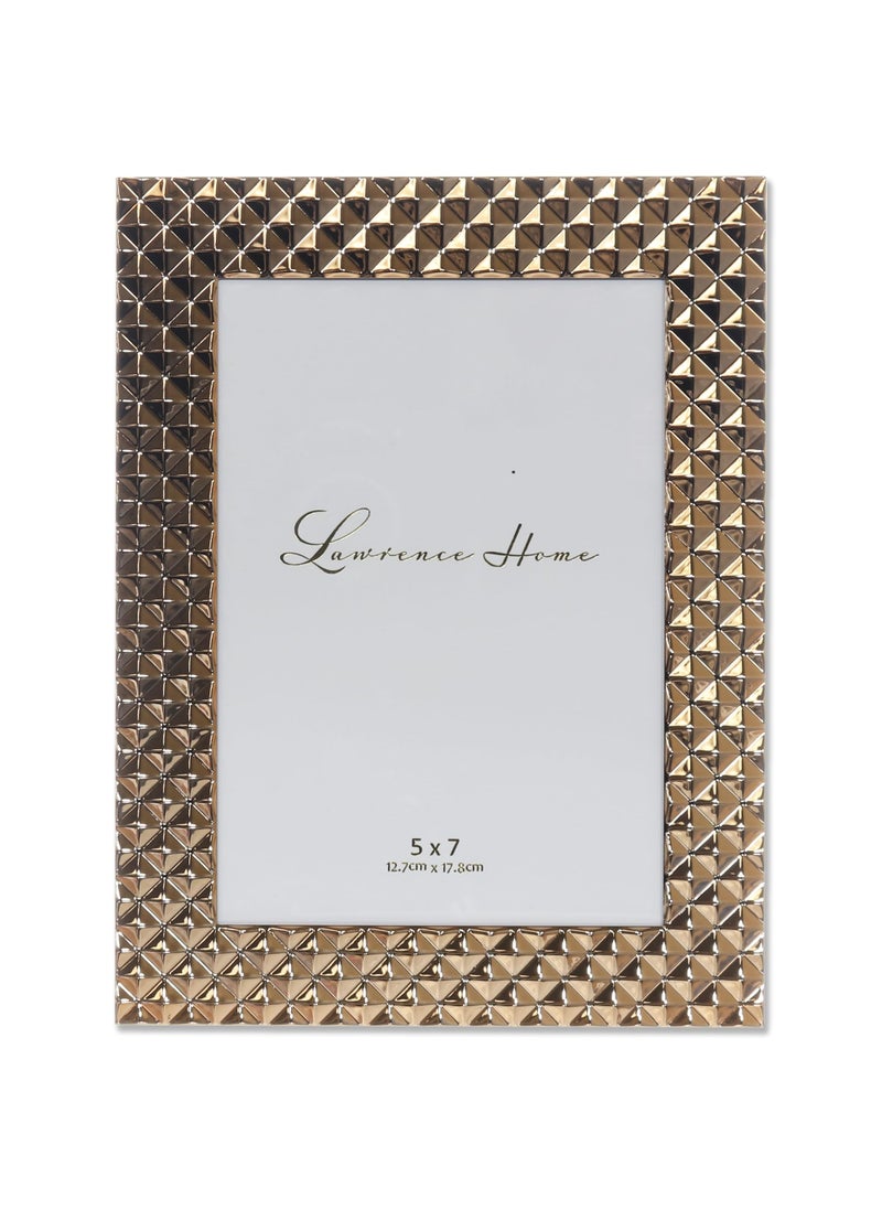 Lawrence Frames Lawrence Frames Diamond Pattern Polished Metal Picture Frame  5x7  Gold  - Image 1