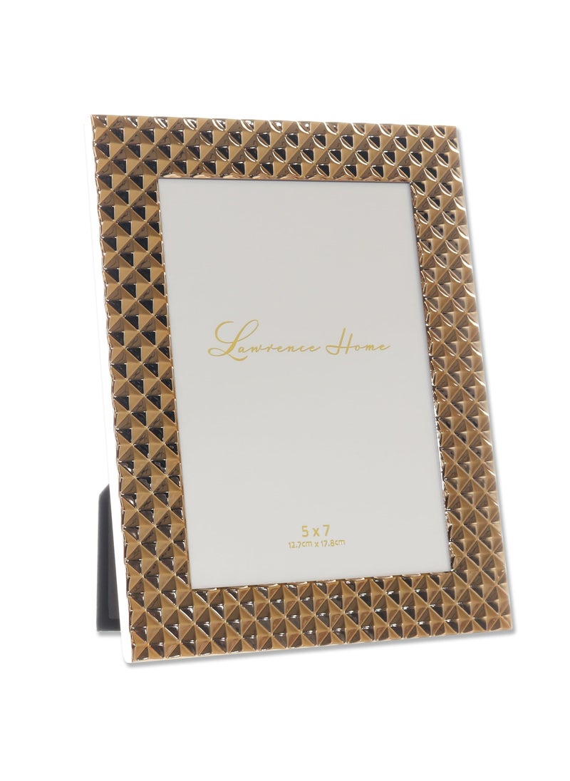 Lawrence Frames Lawrence Frames Diamond Pattern Polished Metal Picture Frame  5x7  Gold  - Image 2