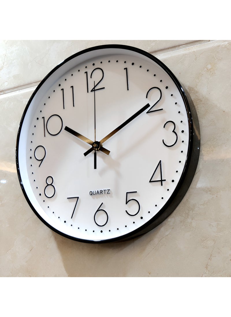 QUARTZ ساعة حائط 12 بوصة، ساعة حائط صامتة غير موقوتة، ساعات حائط حديثة تعمل بالبطارية، ساعة تناظرية صامتة غير موقوتة لغرفة النوم والمكتب وغرفة المعيشة والمنزل والمطبخ والحمام (أسود)  - Image 2