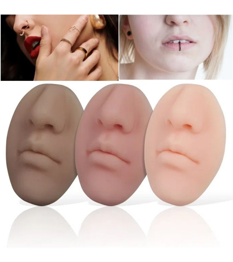 Simulated 3D Nose And Mouth Tattoo Practice Model Dark Beige Silicone Piercing Practice Tool For Beginner Teaching Display Prop - Image 2