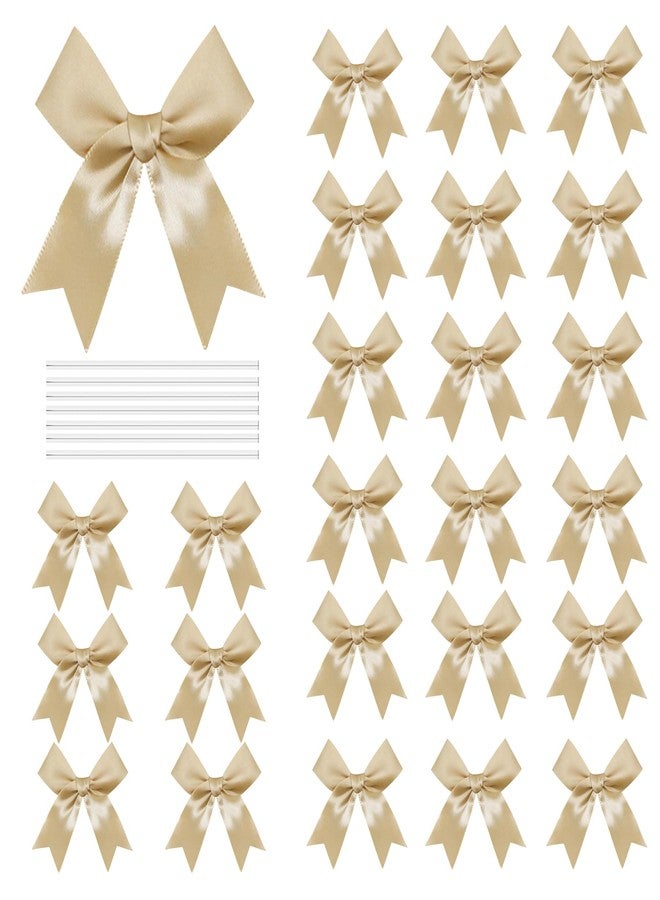 Amstorer 50 PCS Twist Tie Bows Satin Ribbon Bows 3.3 Inch Gift Wrap Bows Craft Bows for Gift Wrapping, Party Decorations Gifts Bag DIY Treat Bags Wedding Decor Baby Shower Christmas (Golden) - Image 1