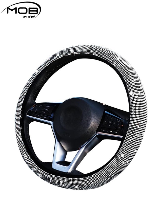 MOB Universal Car Steering Wheel Cover 38CM – Anti-Slip Diamond Crystal Bling Design, Breathable Soft Grip, Four-Season Use, Fits Most Cars, SUVs & Trucks - Image 2