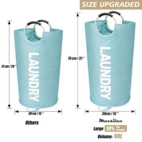 Maxsilan 90L Large Laundry Basket, Freestanding Tall Clothes Hamper, Collapsible Laundry Bag, Light Blue - Image 3