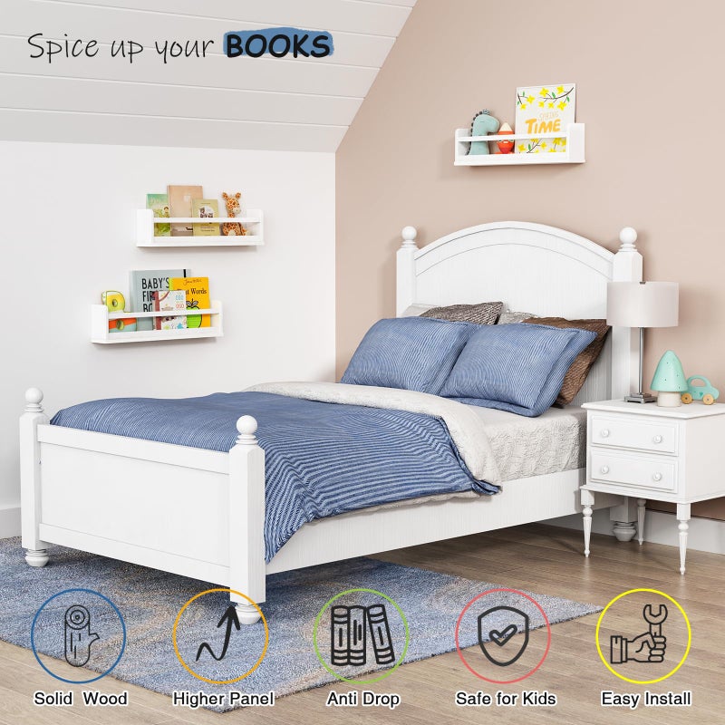 Harwaya White Wall Bookshelf for Kids Room, 24 Inch Toddler Nursery Bookshelf Wall Mounted for Baby Boy Girl Bedroom, Floating Childrens Book Shelves with Hanging Rod for Books - Set of 3 - Image 3