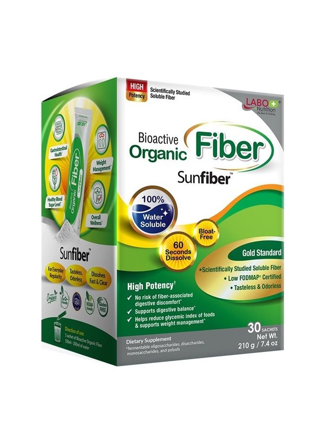 LABO Nutrition ألياف عضوية نشطة حيويًا، مكمل غذائي من ألياف بريبايوتيك قابلة للذوبان من صن فايبر، تدعم صحة الجهاز الهضمي والأمعاء والعافية مع صمغ الجوار المحلل جزئيًا، منخفض الفودماب، غير معدّل وراثيًا، 30 كيسًا - Image 1