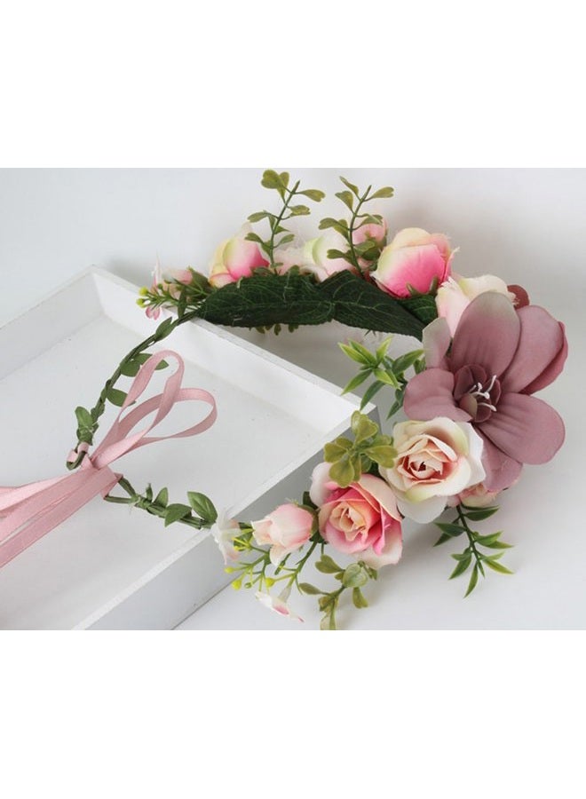 Vivivalue Adjustable Flower Headband Floral Garland Crown Halo Headpiece Boho with Ribbon Wedding Festival Party - - One Size - Image 2