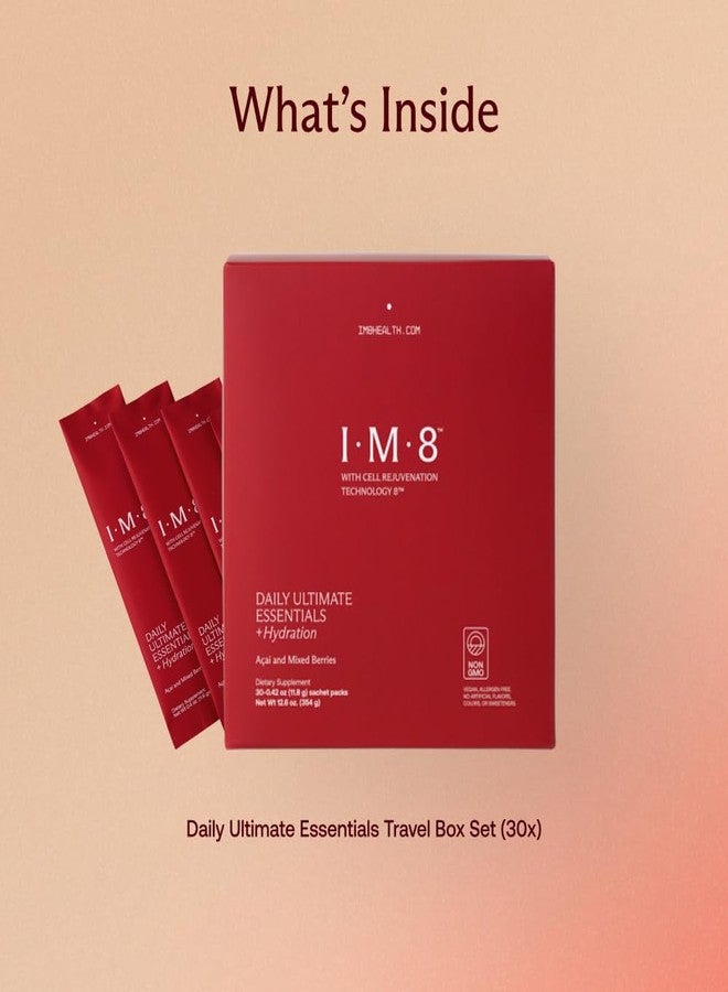 IM8 Daily Ultimate Essentials All-in-One Multivitamin Supplement, 92 Nutrient Rich Ingredients CoQ10, Probiotics, Vitamins, Greens, Gluten Free, Vegan, Acai Mixed Berry (30 Servings, Travel Packs) - Image 2