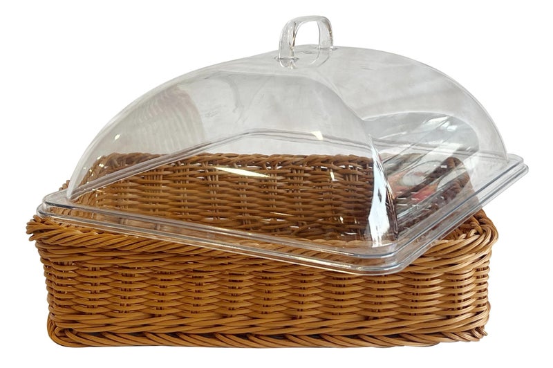 PAUL SONS Professional Restaurant Cafe Self Serve Bread Basket/Pastry Donut/Cookie Display Wicker Rattan Basket Case Countertop Squre with lid Small Size: 10"x10"x3" (Pack of 1Pc) - Image 2