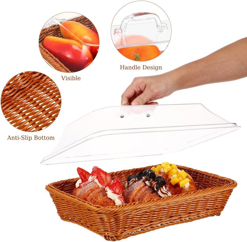 PAUL SONS Professional Restaurant Cafe Self Serve Bread Basket/Pastry Donut/Cookie Display Wicker Rattan Basket Case Countertop Squre with lid Small Size: 10"x10"x3" (Pack of 1Pc) - Image 4