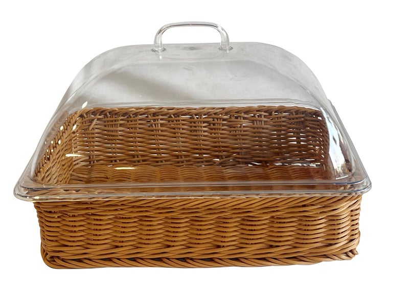 PAUL SONS Professional Restaurant Cafe Self Serve Bread Basket/Pastry Donut/Cookie Display Wicker Rattan Basket Case Countertop Squre with lid Small Size: 10"x10"x3" (Pack of 1Pc) - Image 1