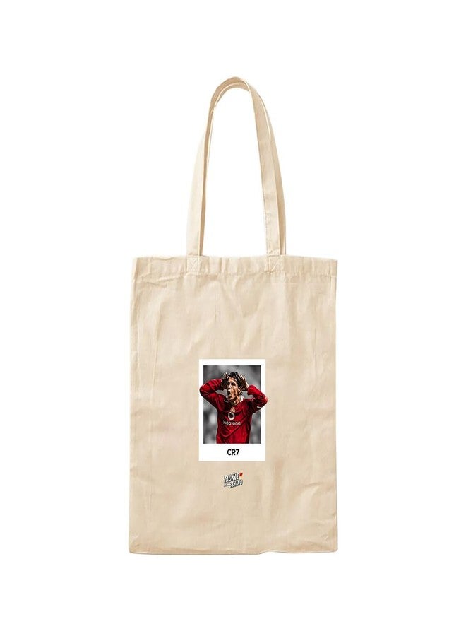 TACKLE FROM BEHIND Cristiano Ronaldo Canvas Tote Bag, Man United, One Size, Beige, 14x16 Inches - Image 2