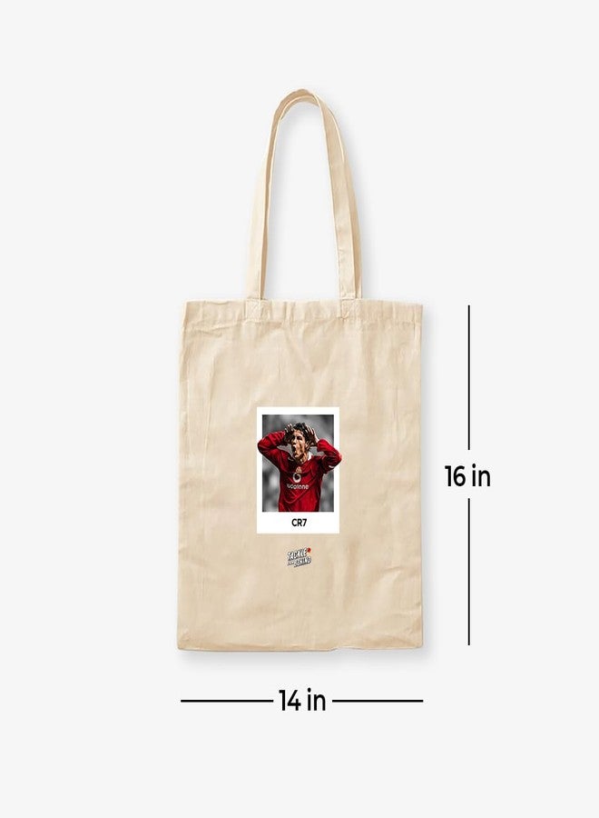TACKLE FROM BEHIND Cristiano Ronaldo Canvas Tote Bag, Man United, One Size, Beige, 14x16 Inches - Image 3