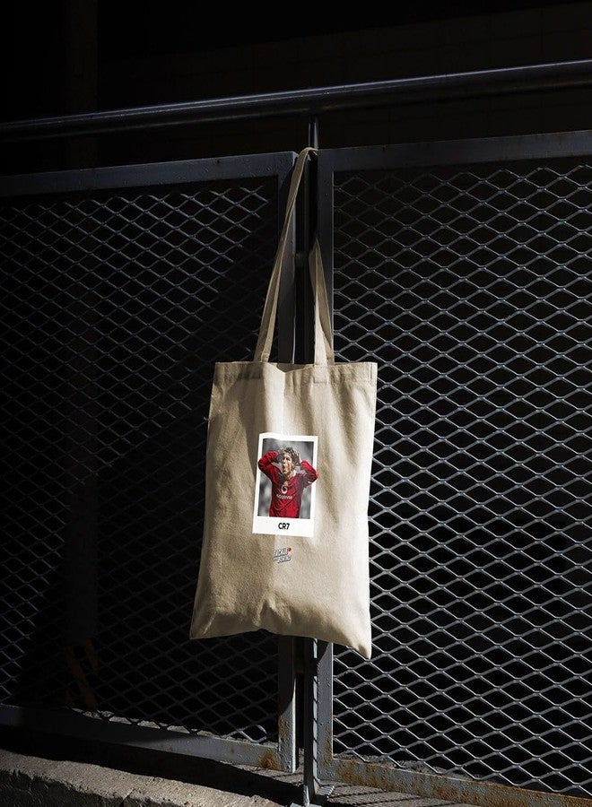 TACKLE FROM BEHIND Cristiano Ronaldo Canvas Tote Bag, Man United, One Size, Beige, 14x16 Inches - Image 4