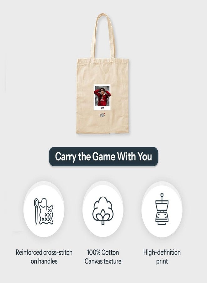 TACKLE FROM BEHIND Cristiano Ronaldo Canvas Tote Bag, Man United, One Size, Beige, 14x16 Inches - Image 5