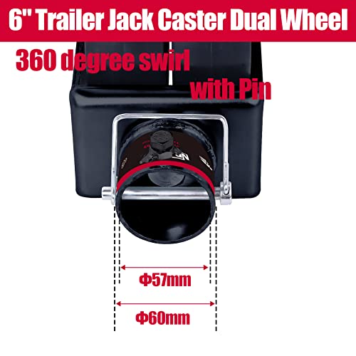 NBJINGYI 6" 2000lbs Dual Trailer Swirl Jack Caster Wheel with Pin fits Any Jack Better Soft Ground Roll Black - Image 5
