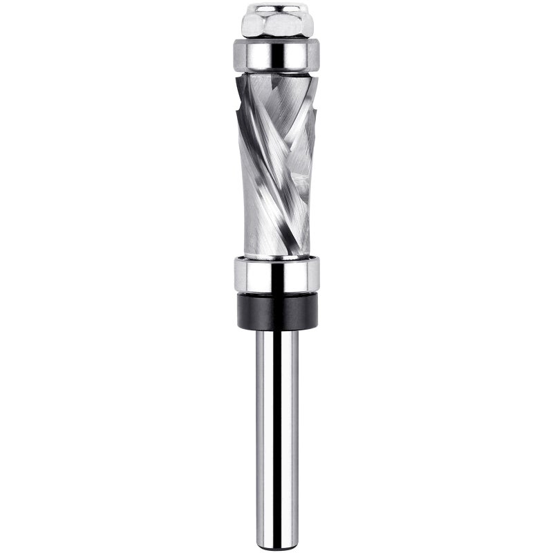 EANOSIC Carbide Compression Flush Trim Router Bit 14 Shank with Top Bottom Bearing Pattern Template Flush Cut Spiral Router Bit 12 Cutting Diameter for Wood Trimming - Image 2