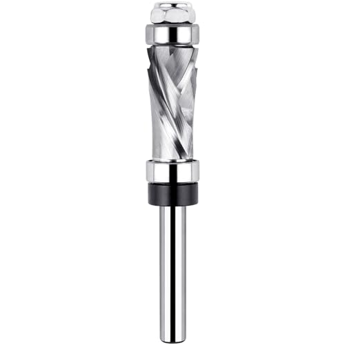 EANOSIC Carbide Compression Flush Trim Router Bit 14 Shank with Top Bottom Bearing Pattern Template Flush Cut Spiral Router Bit 12 Cutting Diameter for Wood Trimming - Image 1