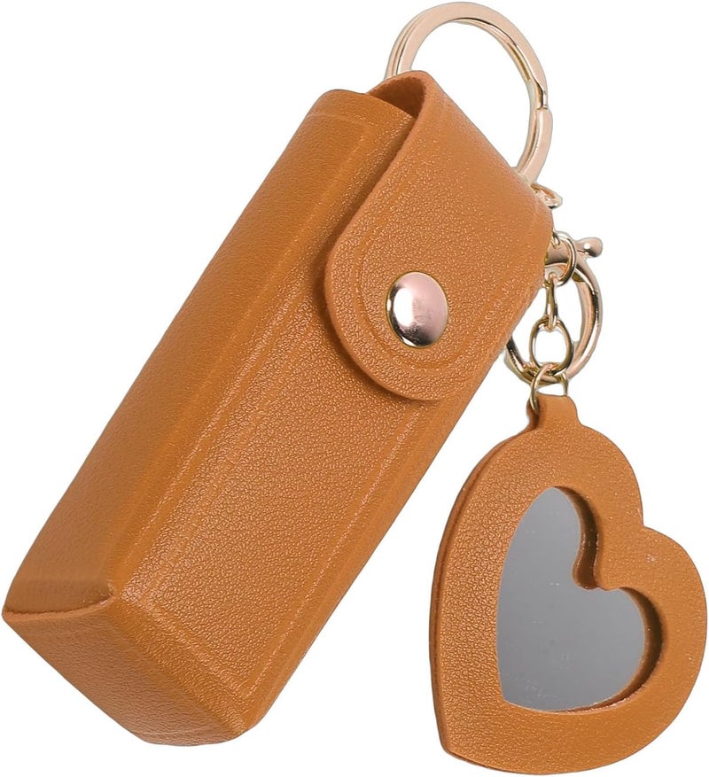 Walfront Lipstick Case with Mirror PU Leather Portable Holder Keychain for Women Travel Small Gifts (Yellow) - Image 5