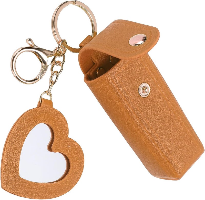 Walfront Lipstick Case with Mirror PU Leather Portable Holder Keychain for Women Travel Small Gifts (Yellow) - Image 2