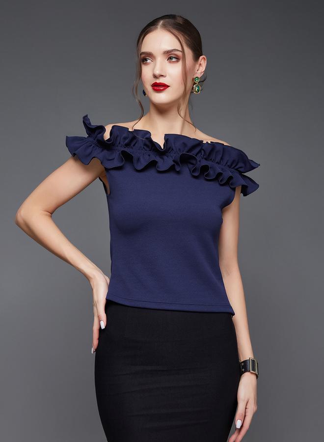 Miss Chase Ruffled Detail Top with Bardot Neck - Image 1