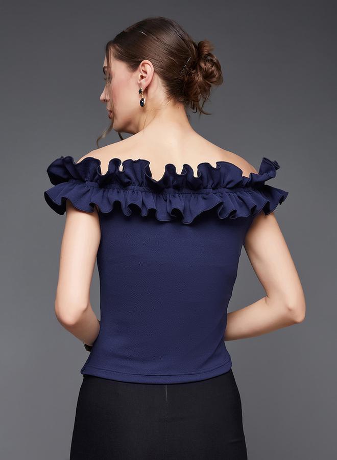 Miss Chase Ruffled Detail Top with Bardot Neck - Image 3
