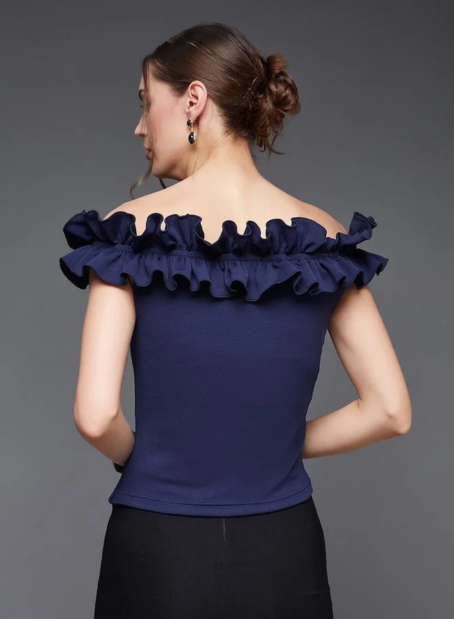Miss Chase  Ruffled Detail Top with Bardot Neck for Women | Best Price UAE