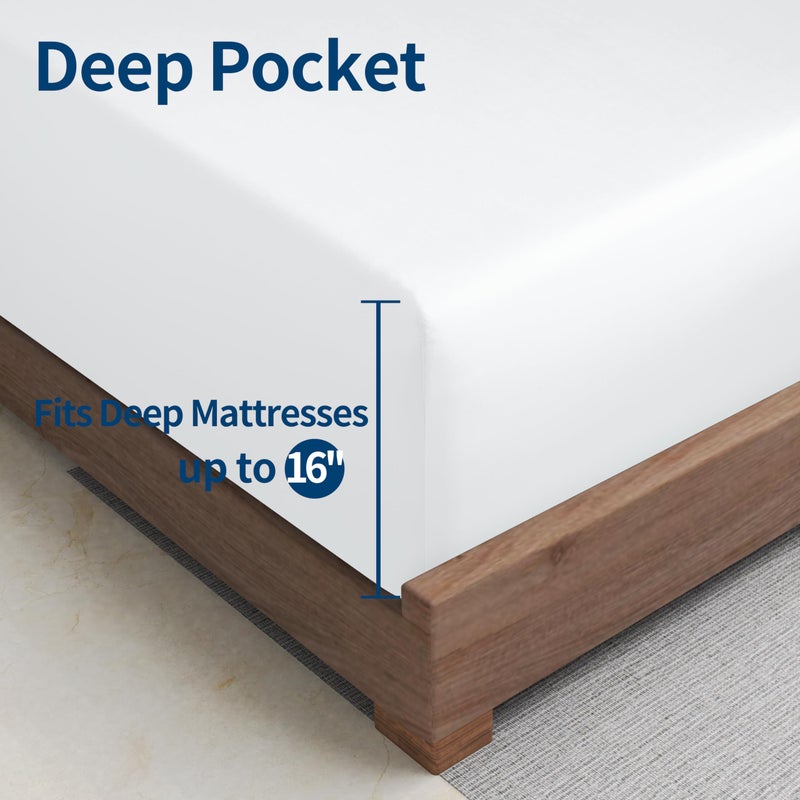 Zaizaihome Bamboo Viscose Cooling Fitted Sheet Queen Size Only  400 Thread Count  16"" Deep Pocket Cooling Bottom Sheets for Hot Sleeper  Silky Soft Breathable (Queen  White  - Image 5