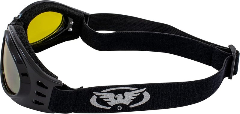 Global Vision Eyewear Men's Adventure Goggles with Pouch - Black Frame/Yellow Mirror Lens - Image 4