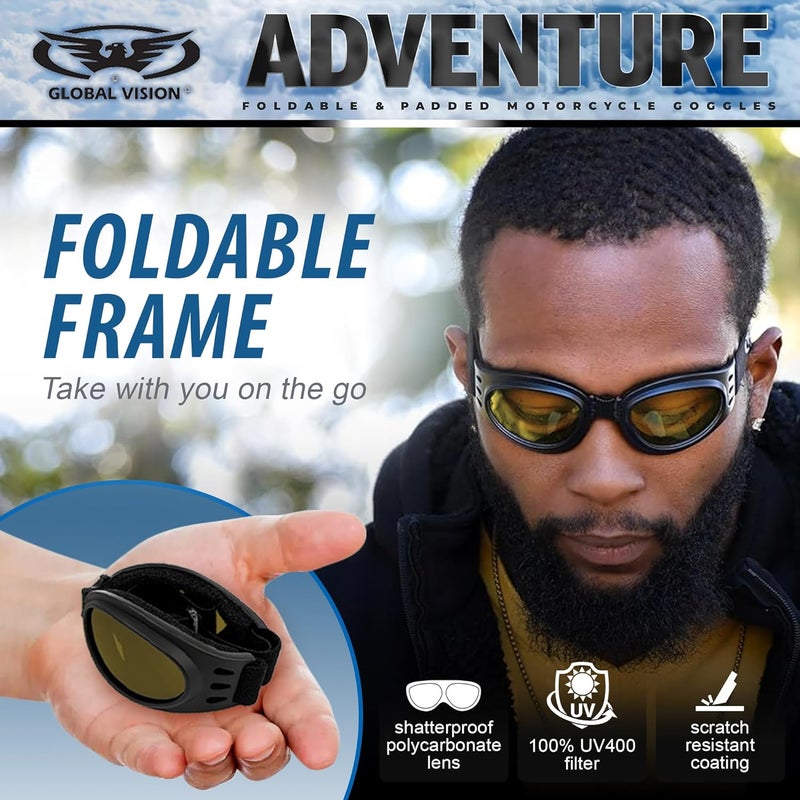 Global Vision Eyewear Men's Adventure Goggles with Pouch - Black Frame/Yellow Mirror Lens - Image 3