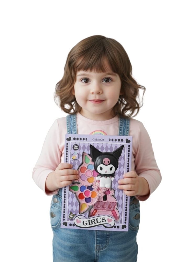 بريميم لعبة لوحة مكياج للبنات باللونين البنفسجي والوردي مع مستحضرات تجميل متعددة الألوان قابلة للغسل وشخصية كرتونية - Image 2