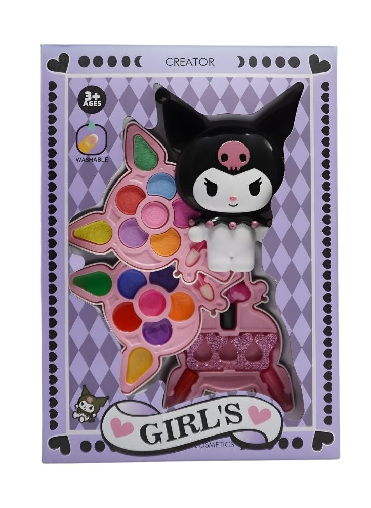 بريميم لعبة لوحة مكياج للبنات باللونين البنفسجي والوردي مع مستحضرات تجميل متعددة الألوان قابلة للغسل وشخصية كرتونية - Image 1